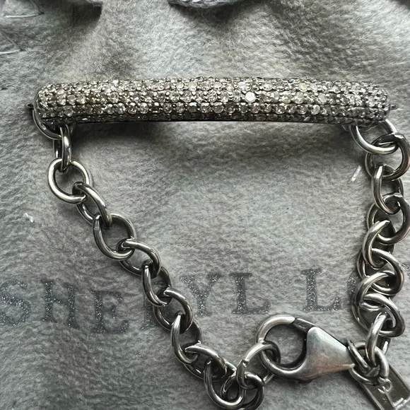 Sheryl Lowe Oxidized Sterling Silver Bracelet with Diamond Bar Station